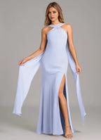 Elegant Mermaid Halter Neck Sleeveless Open Back Floor Length Bridesmaid Dress