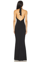 Elegant Mermaid Halter Neck Sleeveless Lace Detail Open Back Floor Length Evening Dress
