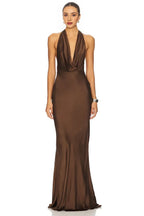 Elegant Mermaid Halter Neck Sleeveless Tie Back Floor Length Evening Dress