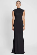 Elegant Mermaid Mock Neck Cap Sleeve Back Zip Floor Length Prom Dress