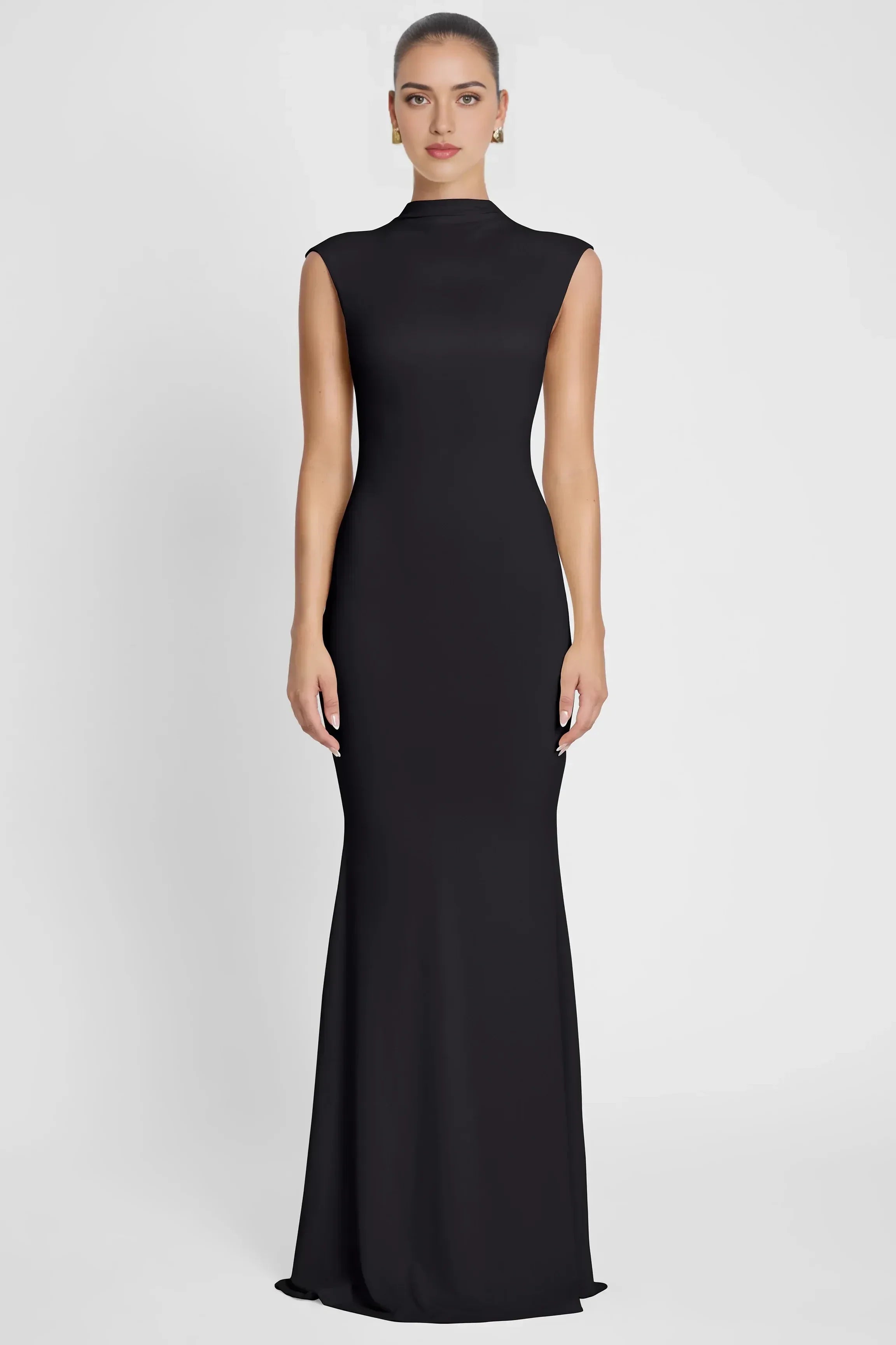 Elegant Mermaid Mock Neck Cap Sleeve Back Zip Floor Length Prom Dress
