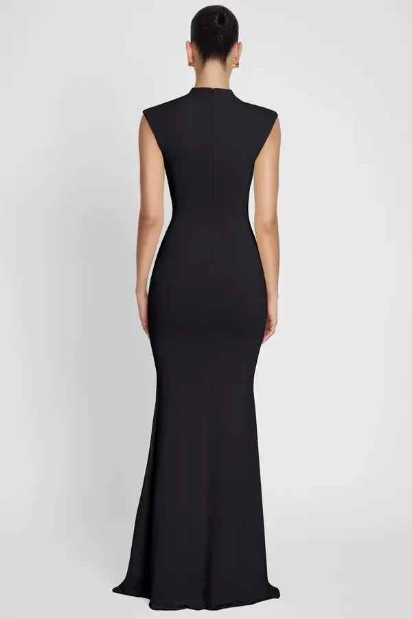 Elegant Mermaid Mock Neck Cap Sleeve Back Zip Floor Length Prom Dress