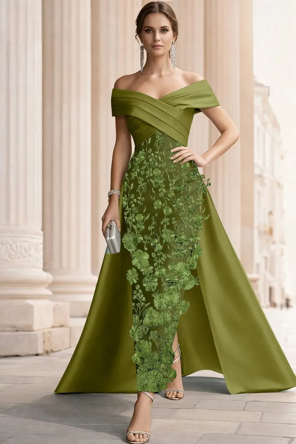 Mermaid Off Shoulder 3D Floral Maxi Dress