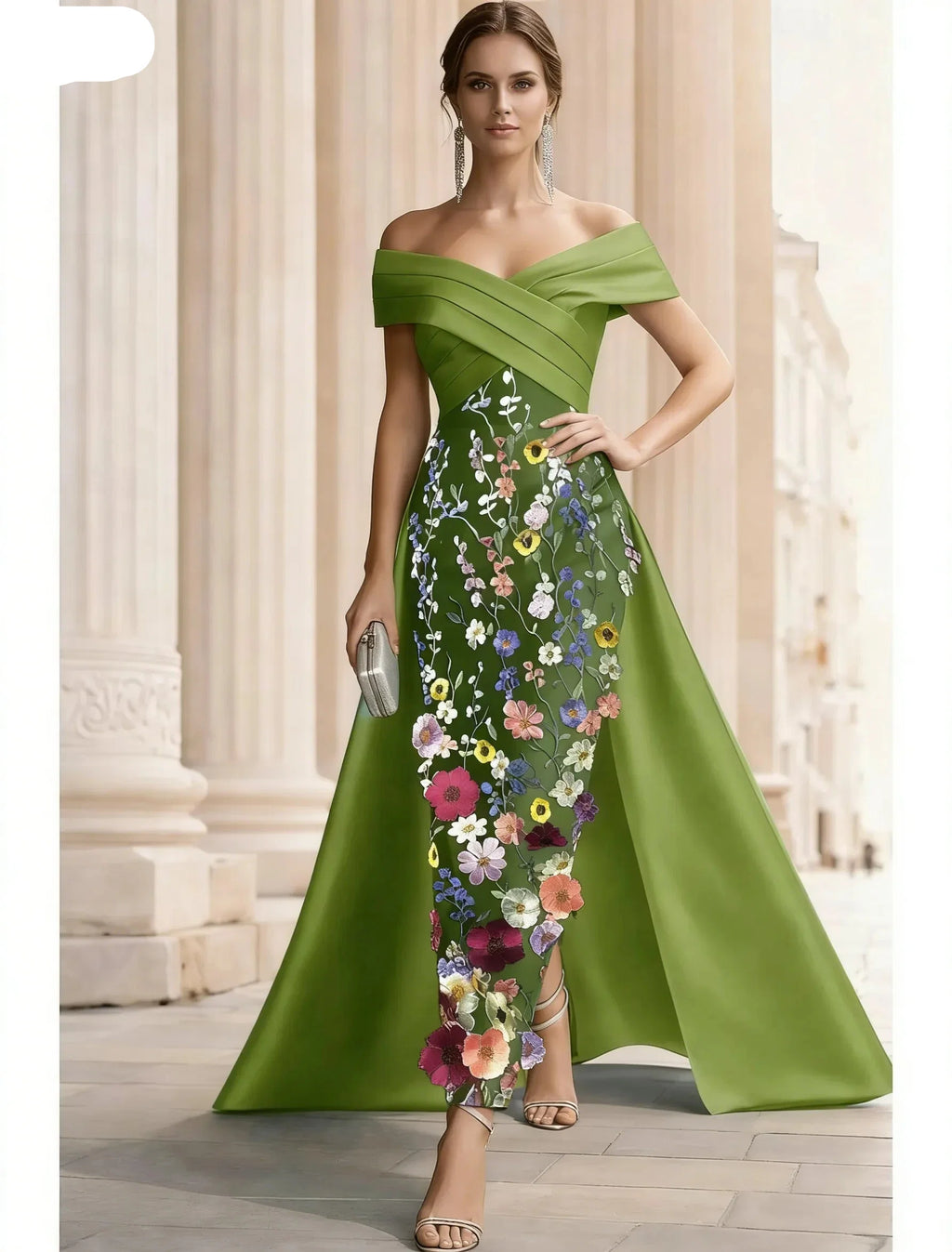 Mermaid Off Shoulder 3D Floral Maxi Dress