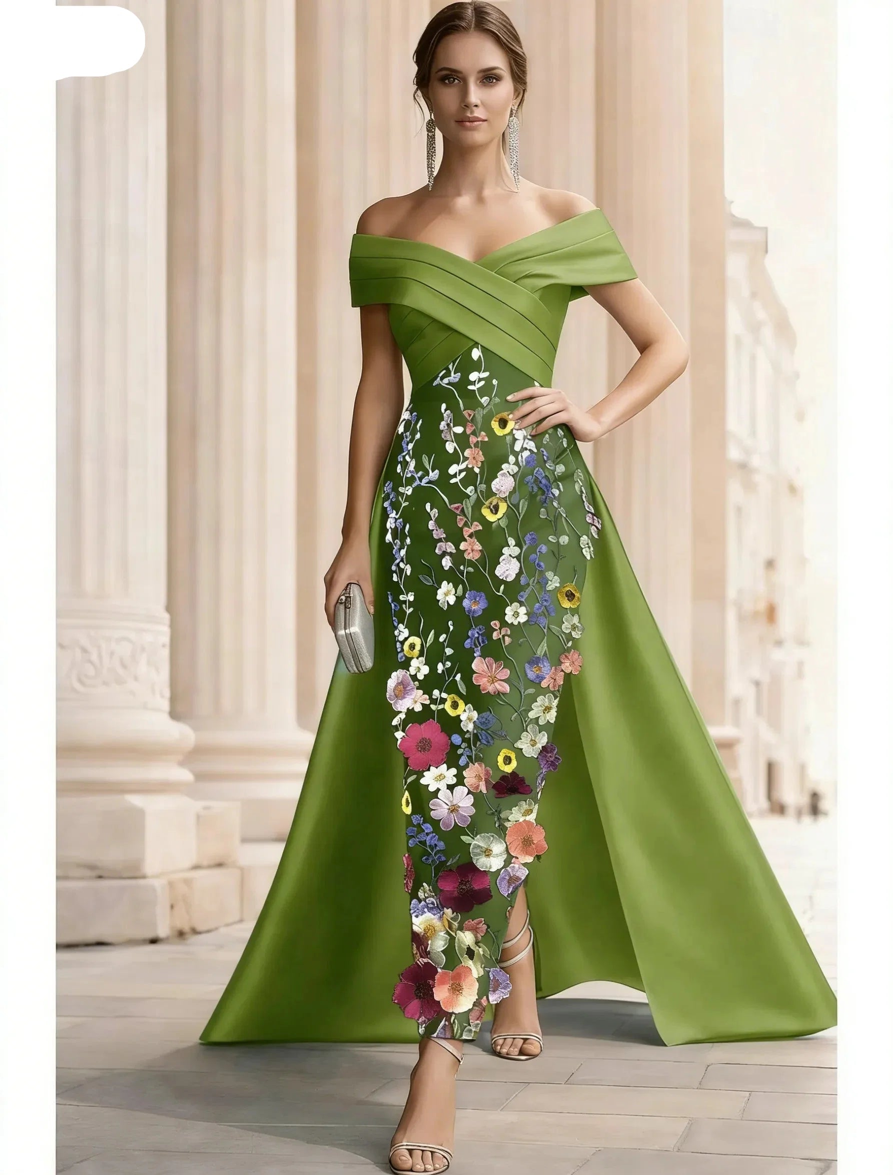 Mermaid Off Shoulder 3D Floral Maxi Dress