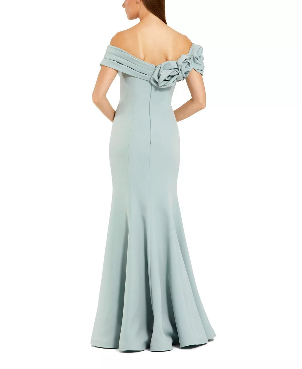 Elegant Mermaid Off Shoulder Flower Accent Open Back Floor Length For Adults Prom Dress