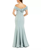 Elegant Mermaid Off Shoulder Flower Accent Open Back Floor Length For Adults Prom Dress