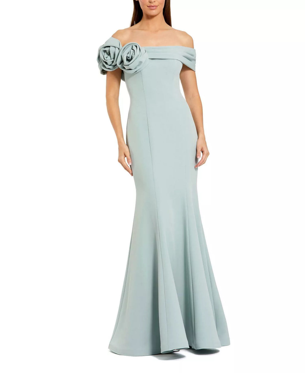 Elegant Mermaid Off Shoulder Flower Accent Open Back Floor Length For Adults Prom Dress