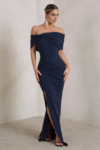 Elegant Mermaid Off Shoulder Knot Sleeve Zipper Back Floor Length Evening Dress