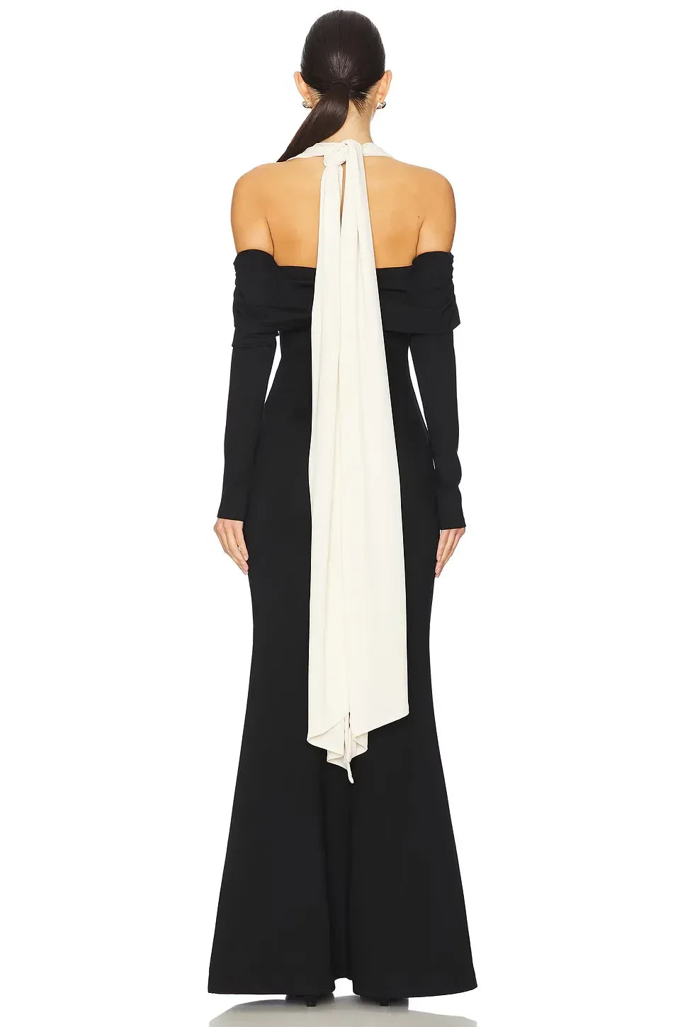 Elegant Mermaid Off Shoulder Long Sleeve Contrast Back Floor Length Evening Dress