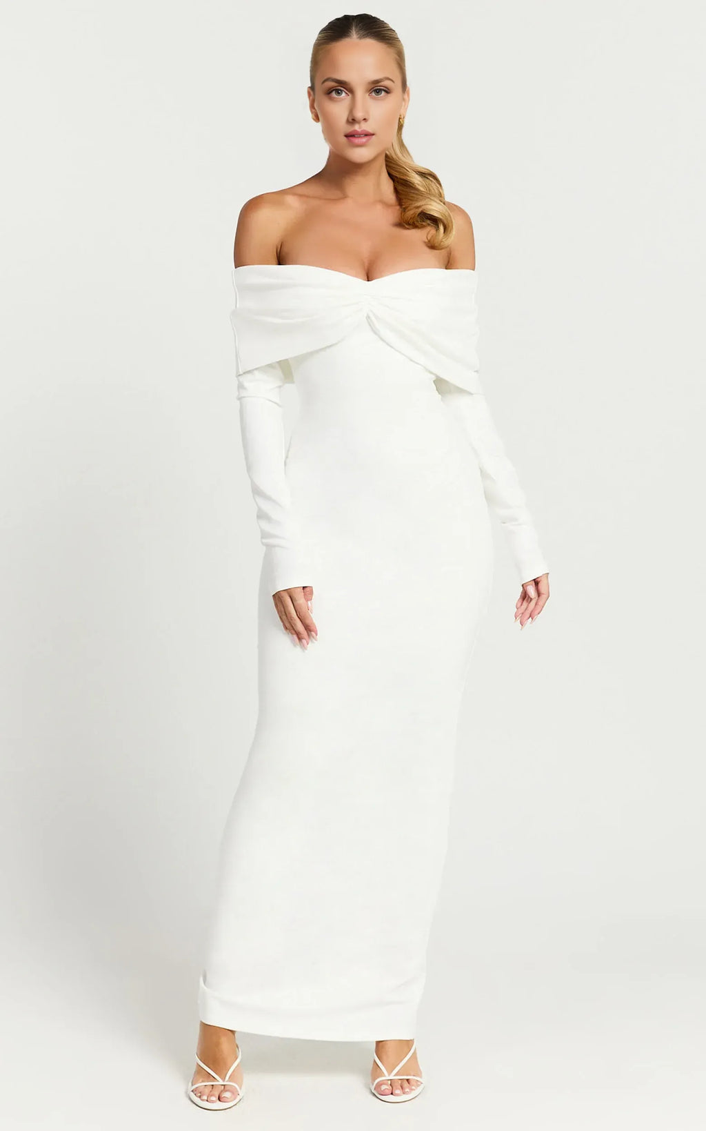 Elegant Mermaid Off Shoulder Long Sleeve Ruched Back Floor Length Plus Size Evening Dress
