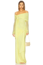 Elegant Mermaid Off Shoulder Mesh Long Sleeve Draped Back Floor Length Evening Dress