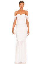 Elegant Mermaid Off Shoulder Short Sleeve Draped Back Floor Length Evening Dress
