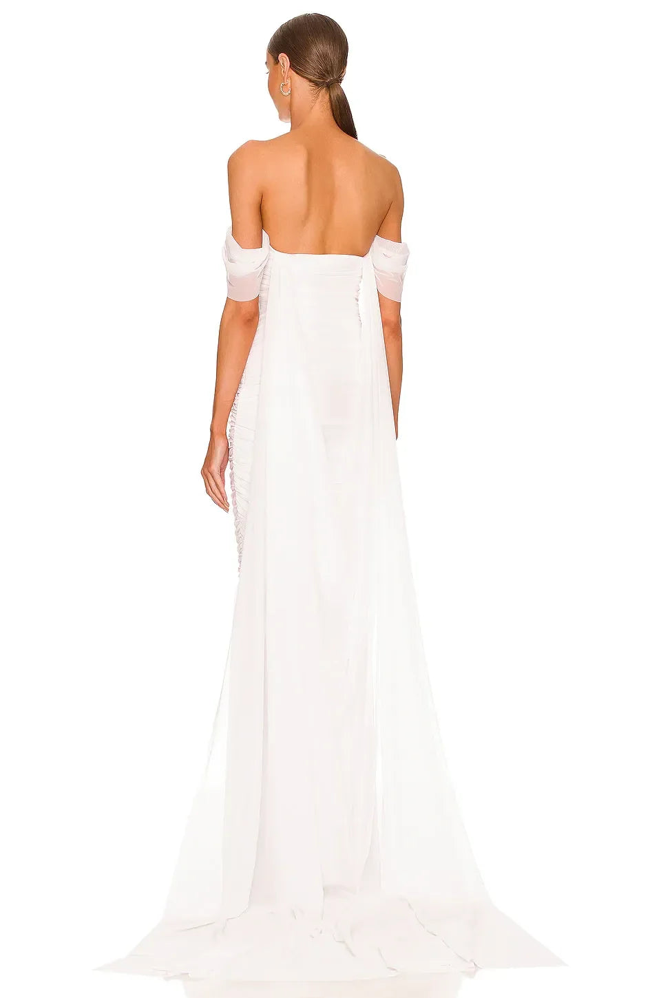 Elegant Mermaid Off Shoulder Short Sleeve Draped Back Floor Length Evening Dress