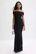 Elegant Mermaid Off Shoulder Short Sleeve Draped Bodice Floor Length Plus Size Prom Dress