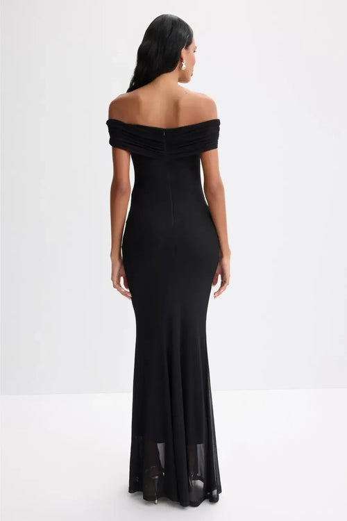 Abito da ballo elegante a sirena con scollo a barca, maniche corte, corpetto drappeggiato, lungo fino al pavimento e taglie forti
