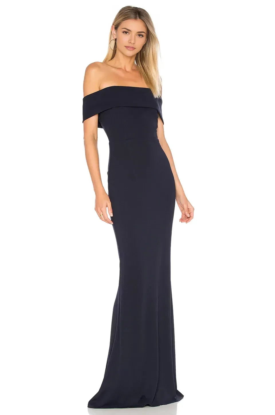 Elegant Mermaid Off Shoulder Short Sleeve Keyhole Back Floor Length Evening Dress