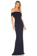 Elegant Mermaid Off Shoulder Short Sleeve Keyhole Back Floor Length Evening Dress
