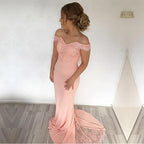 Mermaid Off Shoulder Short Sleeve Maxi Prom Dress