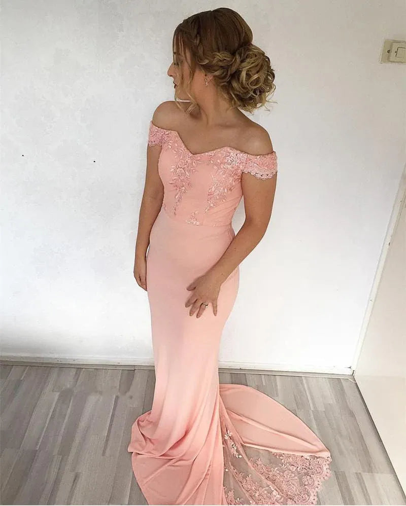 Mermaid Off Shoulder Short Sleeve Maxi Prom Dress