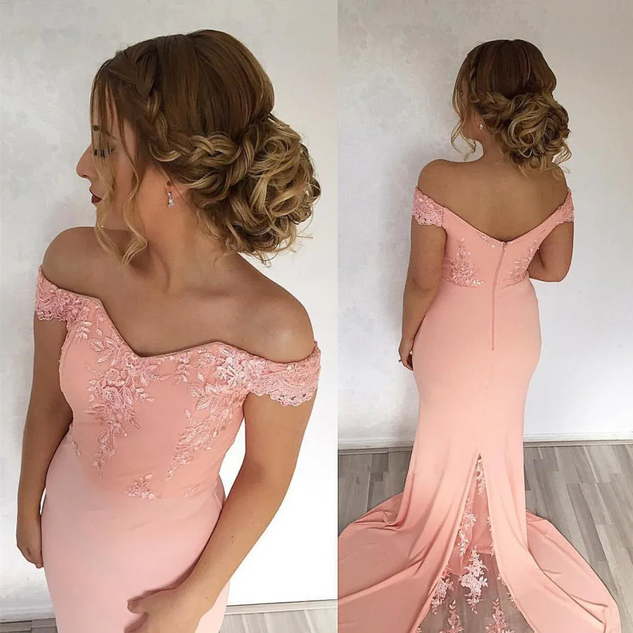 Mermaid Off Shoulder Short Sleeve Maxi Prom Dress