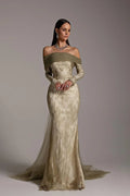 Mermaid Off-The-Shoulder Long-Sleeve Backless Maxi Evening Dress
