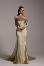 Mermaid Off-The-Shoulder Long-Sleeve Backless Maxi Evening Dress