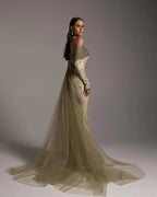 Mermaid Off-The-Shoulder Long-Sleeve Backless Maxi Evening Dress
