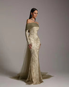 Mermaid Off-The-Shoulder Long-Sleeve Backless Maxi Evening Dress