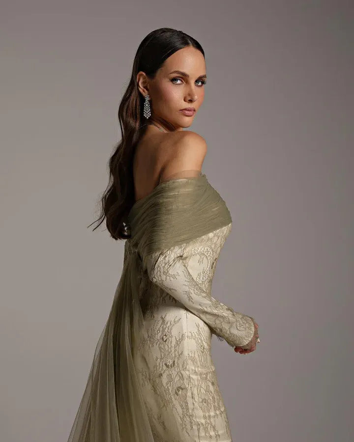 Mermaid Off-The-Shoulder Long-Sleeve Backless Maxi Evening Dress