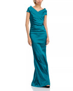 Elegant Mermaid Off the Shoulder Cap Sleeve Ruched Bodice Floor Length Female Prom Dress