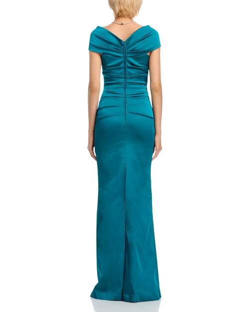 Elegant Mermaid Off the Shoulder Cap Sleeve Ruched Bodice Floor Length Female Prom Dress