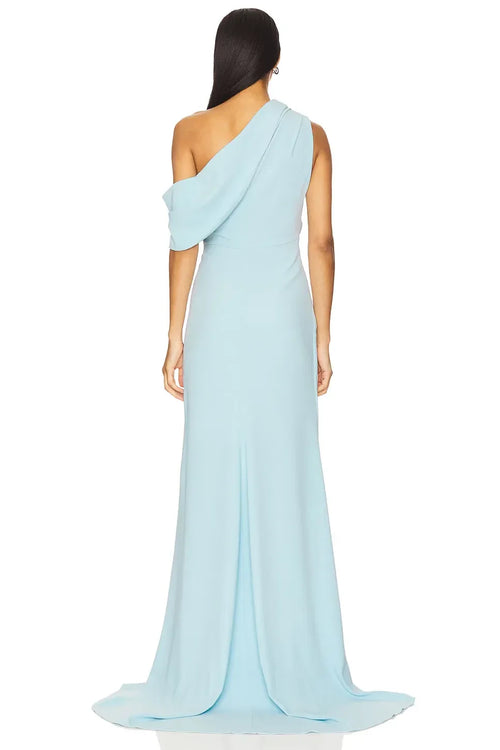 Élégante robe de soirée sirène asymétrique à une épaule et dos uni, longueur ras du sol