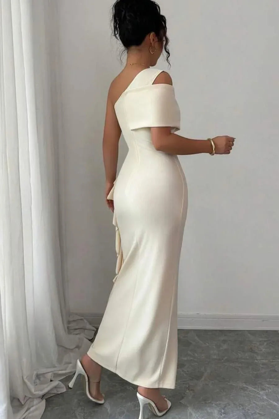 Mermaid One-Shoulder Asymmetrical Ruffle Maxi Dress With Slit