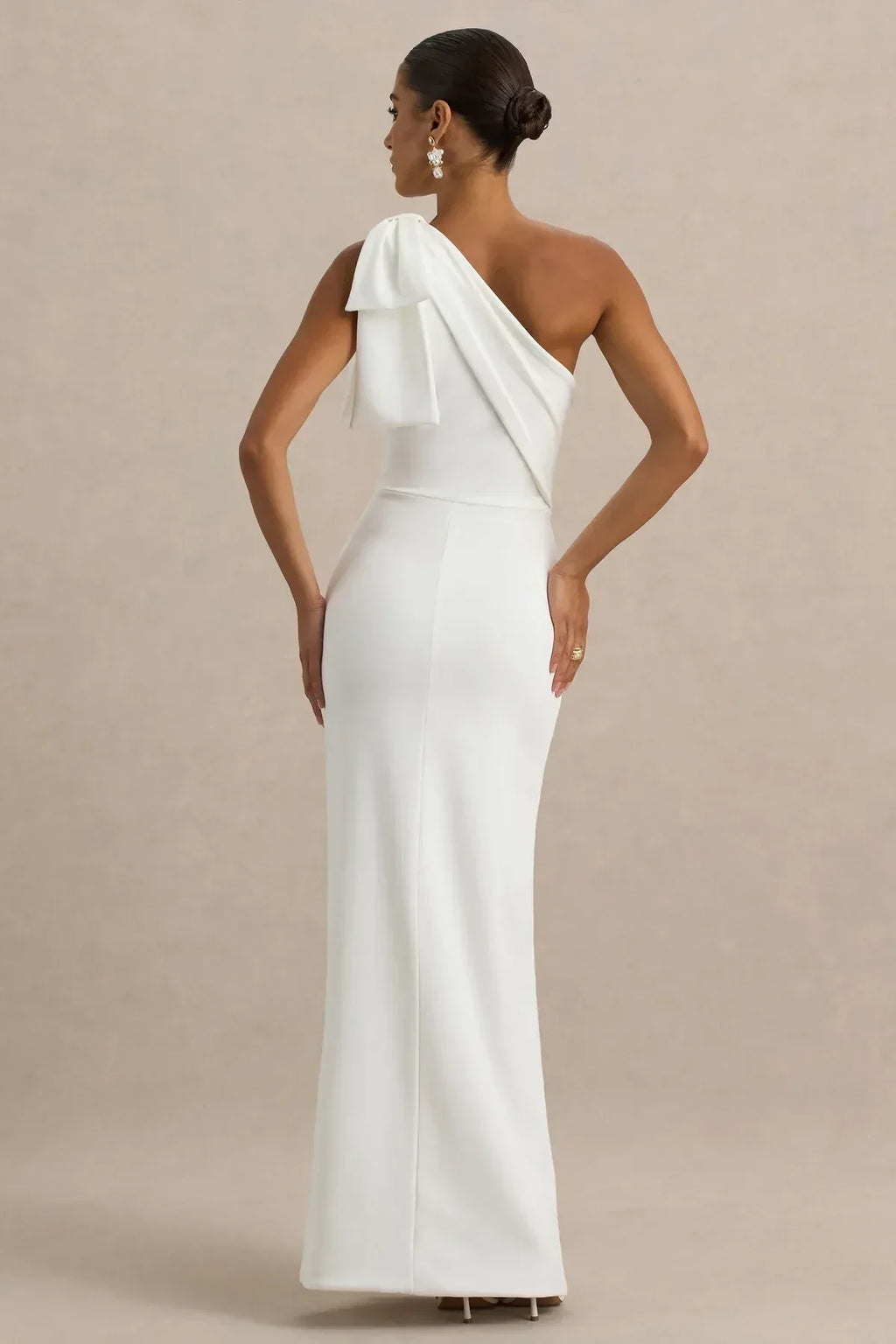 Elegant Mermaid One Shoulder Bow Detail Sleeveless Zipper Back Floor Length Evening Dress