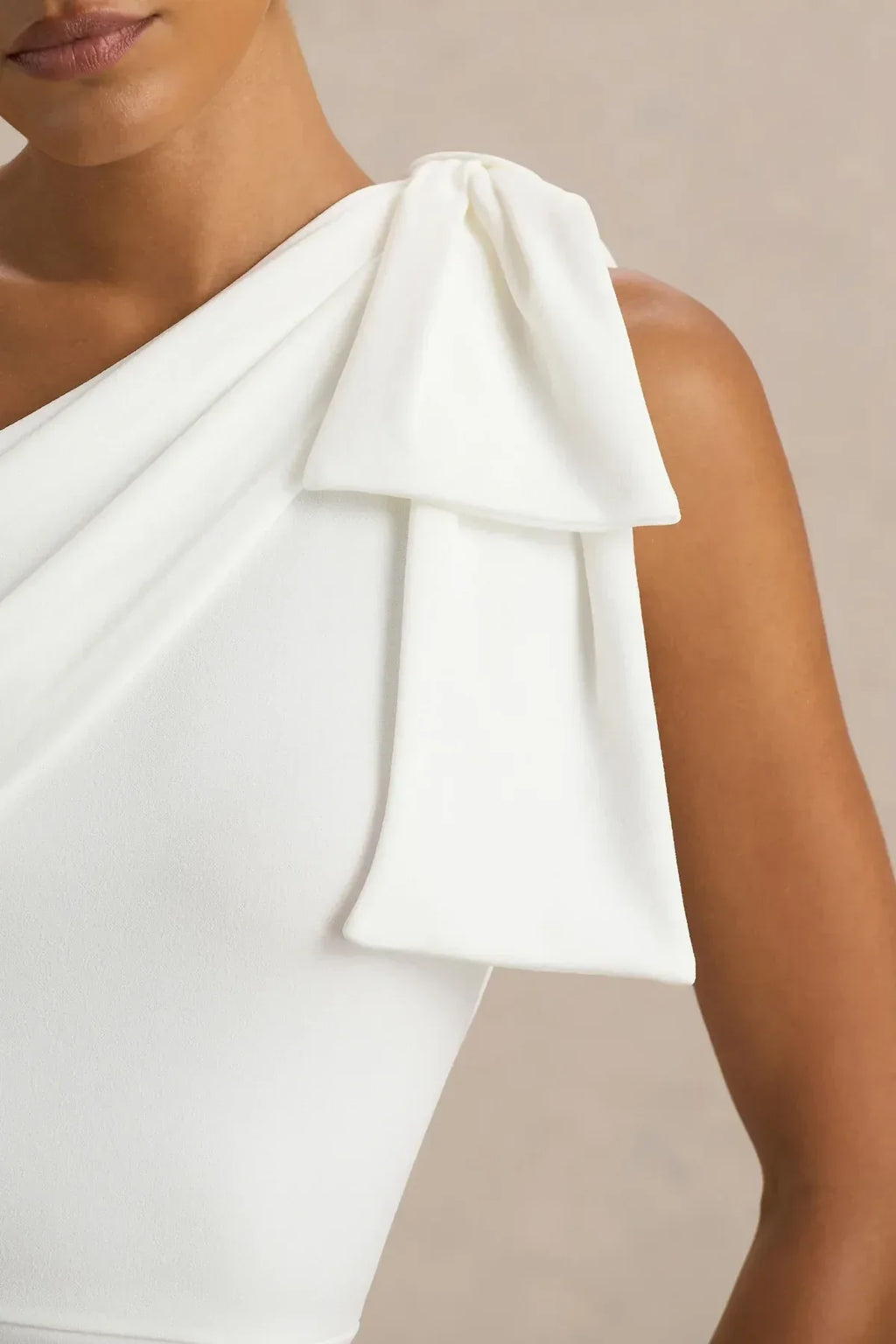 Elegant Mermaid One Shoulder Bow Detail Sleeveless Zipper Back Floor Length Evening Dress