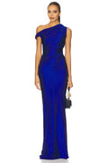 Elegant Mermaid One Shoulder Draped Sleeve Ruched Back Floor Length Evening Dress