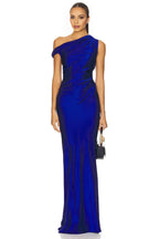 Elegant Mermaid One Shoulder Draped Sleeve Ruched Back Floor Length Evening Dress