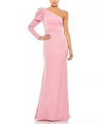 Elegant Mermaid One Shoulder Puff Sleeve Open Back Floor Length Prom Dress