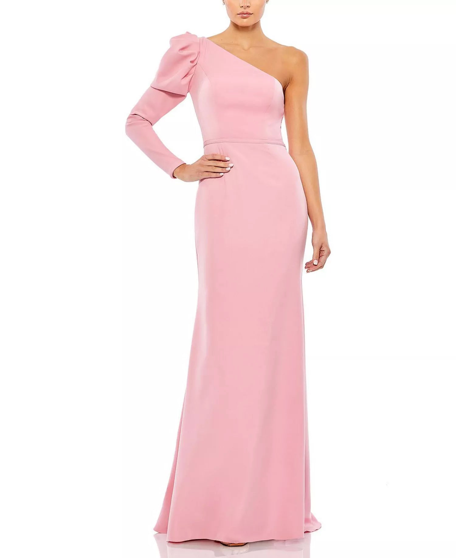 Elegant Mermaid One Shoulder Puff Sleeve Open Back Floor Length Prom Dress