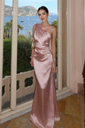 Mermaid One-Shoulder Sleeveless Backless Draped Maxi Evening Dress
