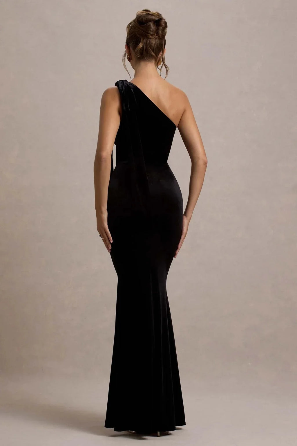 Elegant Mermaid One Shoulder Sleeveless Bow Detail Floor Length Evening Dress