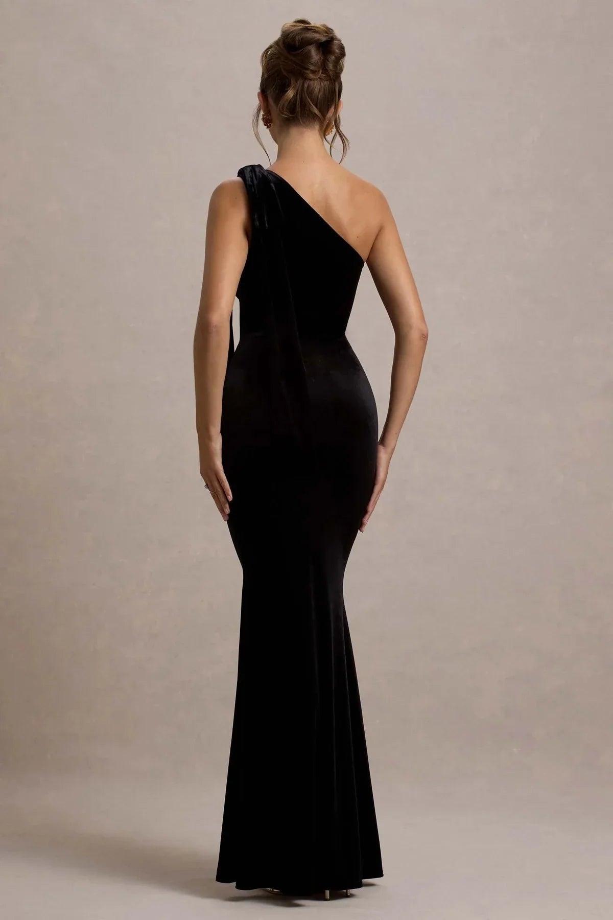 Elegant Mermaid One Shoulder Sleeveless Bow Detail Floor Length Evening Dress