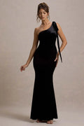 Elegant Mermaid One Shoulder Sleeveless Bow Detail Floor Length Evening Dress