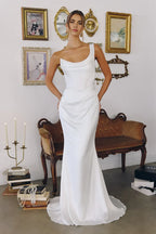 Elegant Mermaid One-Shoulder Spaghetti Strap Lace Up Back Floor Length Prom Dress