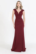 Elegant Mermaid Plunge Neck Cap Sleeve Low Back Train Length Evening Dress
