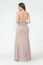 Elegant Mermaid Plunge Neck Double Spaghetti Strap Low Back High Slit Floor Length Evening Dress