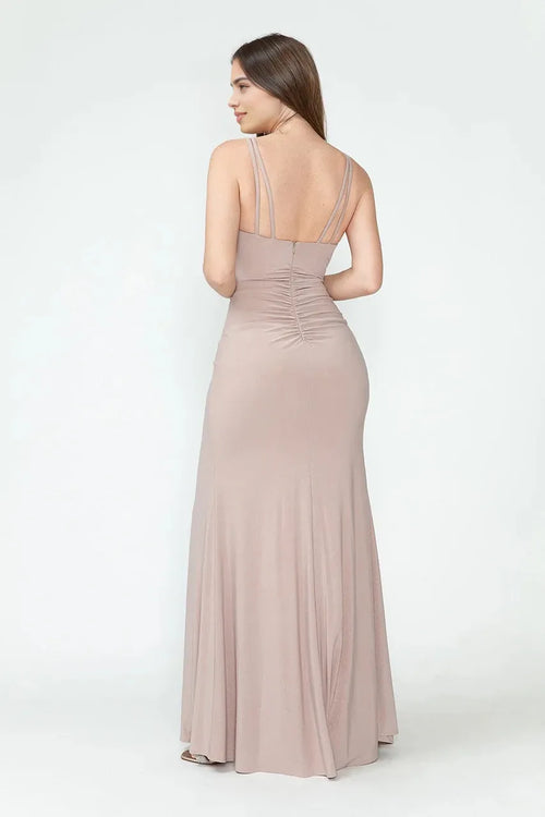 Elegant Mermaid Plunge Neck Double Spaghetti Strap Low Back High Slit Floor Length Evening Dress