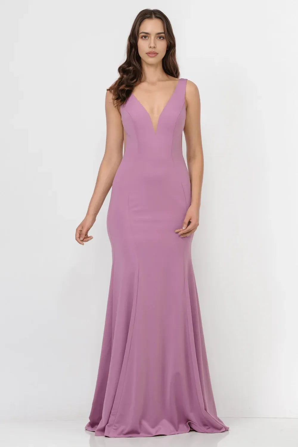 Elegant Mermaid Plunge Neck Sleeveless Low Back Train Length Evening Dress