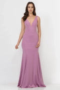 Elegant Mermaid Plunge Neck Sleeveless Low Back Train Length Evening Dress